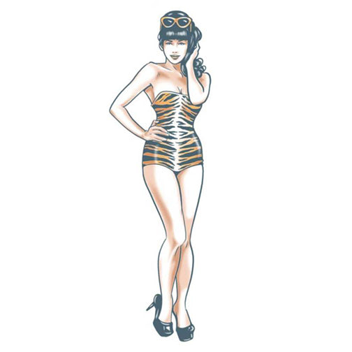 Tinsley Tiger Girl Pin Up Girl Temporary Tattoo