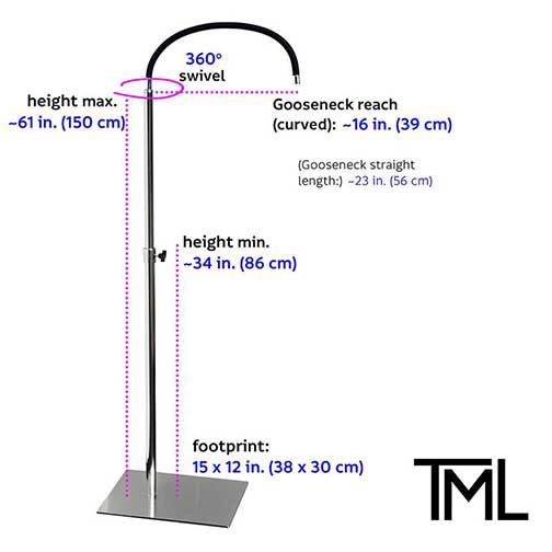 The Makeup Light Floor Stand with Measurements